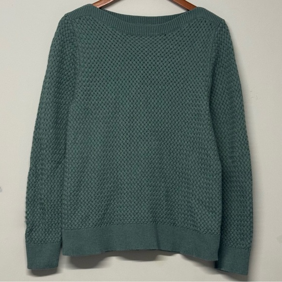 LL Bean Basketweave Sweater Boatneck Green - Picture 2 of 6